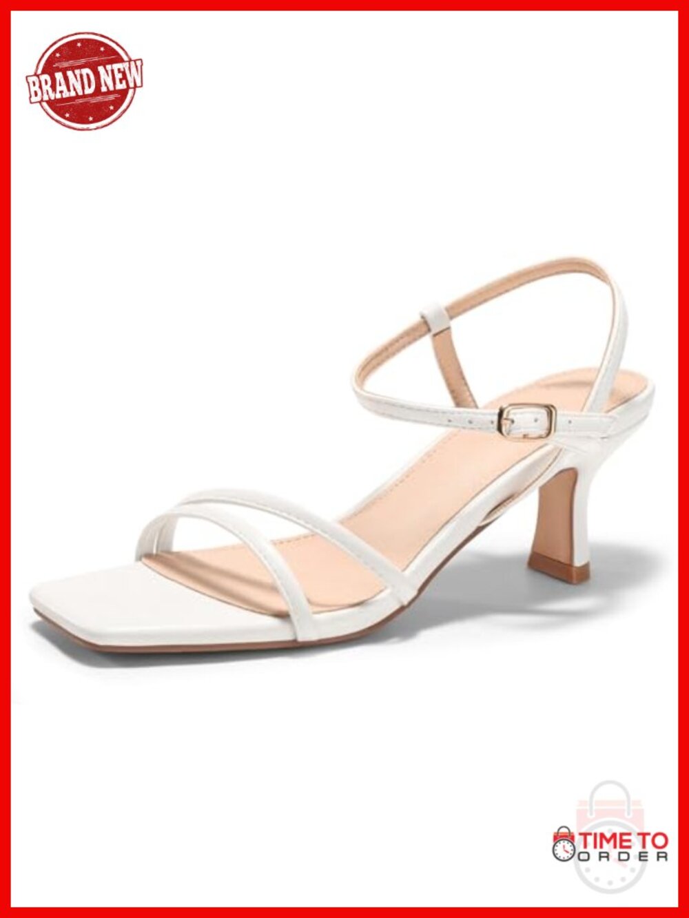 Women's Faux Leather Strappy Kitten Heel Sandals Square Open Toe Ankle Strap